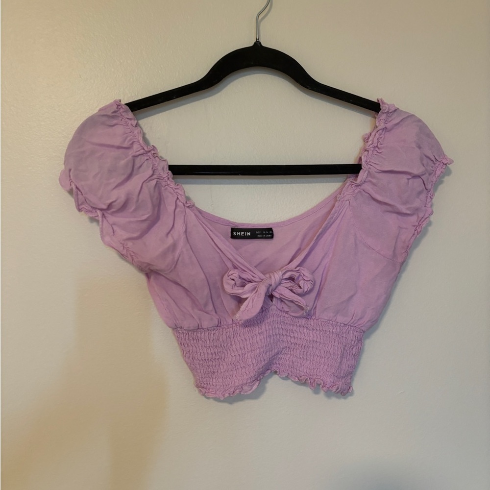 Shein Light Purple Tie Front Crop Top